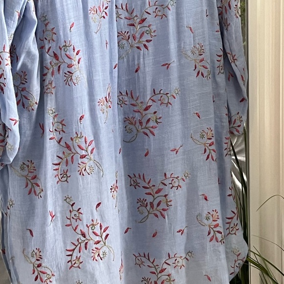 Fig and Flower Blue Button Down Shirt with Peter Pan Collar - Picture 7 of 10